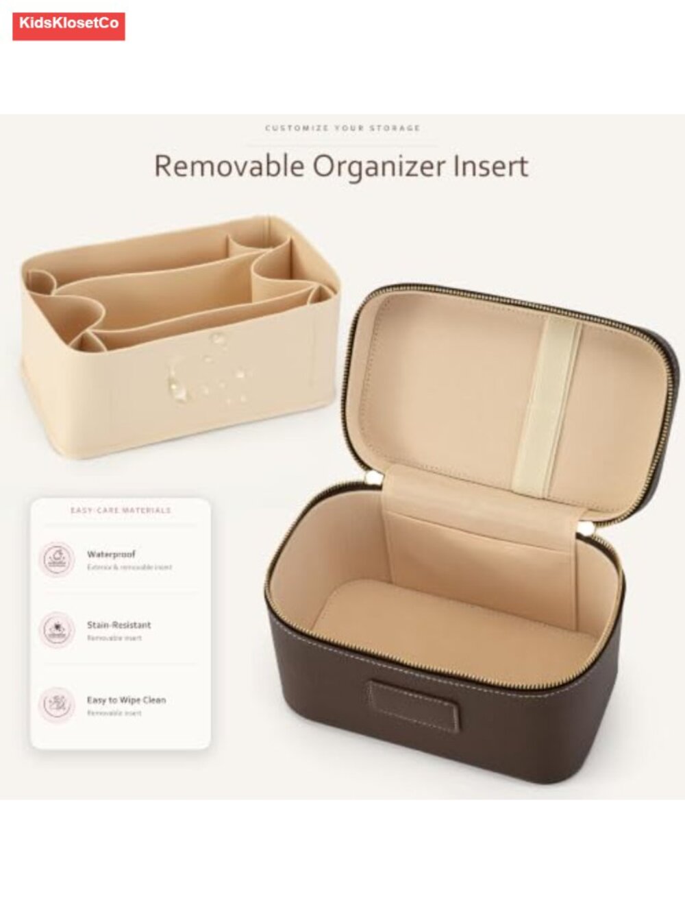Vintage PU Leather Makeup Train Case Travel Cosmetic Organizer with Brush - Picture 3 of 5